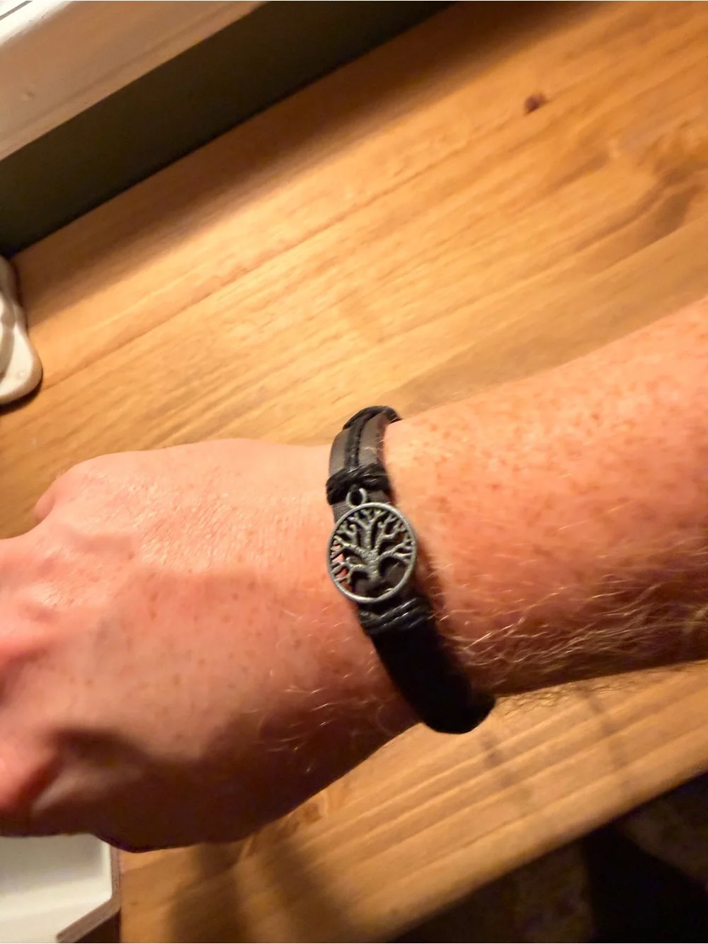 Men's Black Leather Tree of Life Bracelet